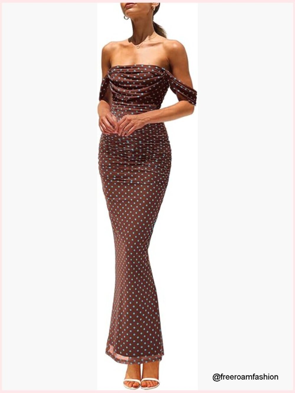 Summer Floral Off Shoulder Ruched Mesh Maxi Dress for Wedding Guest Cocktail